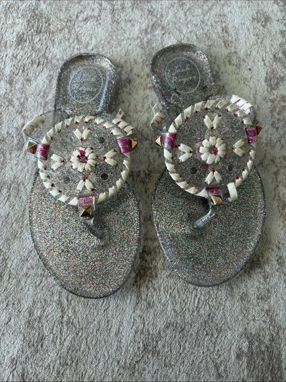 Jack Rogers Girls Glitter Silver Multicolor Sandals